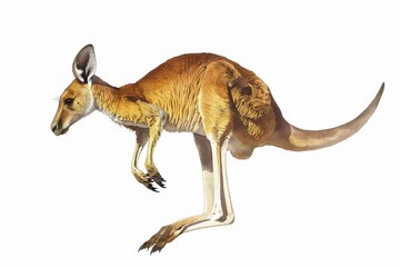 An accurate digital artwork of a kangaroo with focus on its rich fur texture, set against a white backdrop