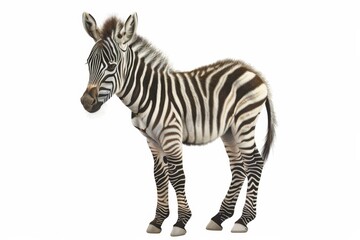 A high-resolution photograph of a young zebra standing, with exceptional detail and accuracy to the animal's features