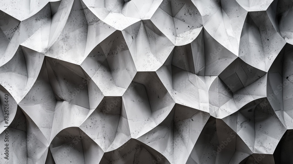Poster Grayscale image capturing geometric paper folds that play with shadow and light, offering a tactile and visual 3D effect