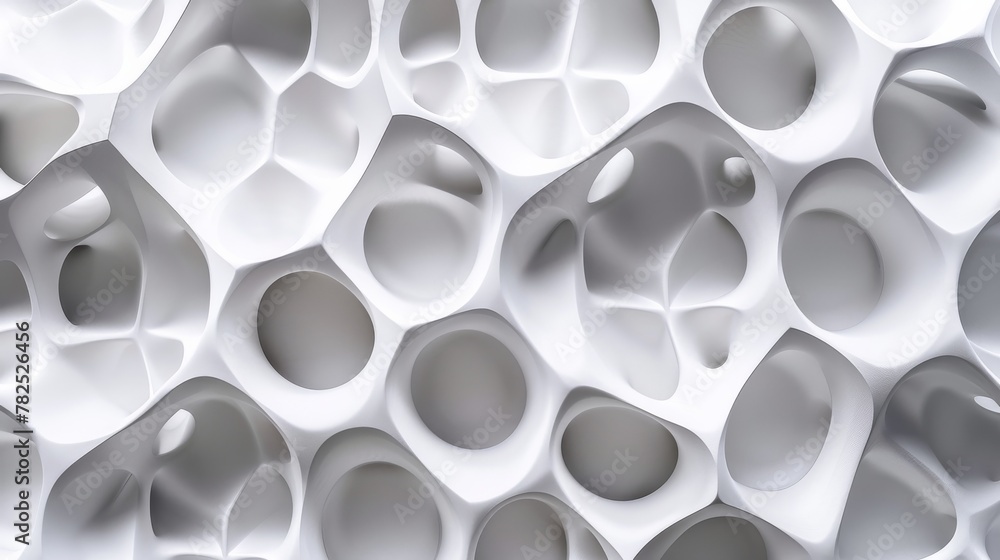 Poster intricate white 3d rendered abstract shapes resembling organic cells and natural structures