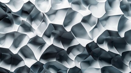 A monochromatic image of crumpled paper geometry creating a sense of depth and complexity through light and shadow