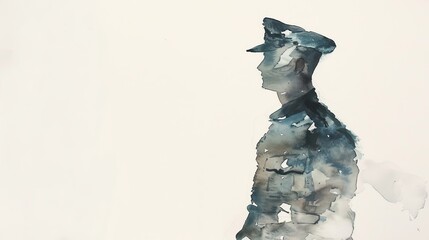 A watercolor artwork capturing the contemplative profile of a soldier in uniform, reflecting solemnity and memory