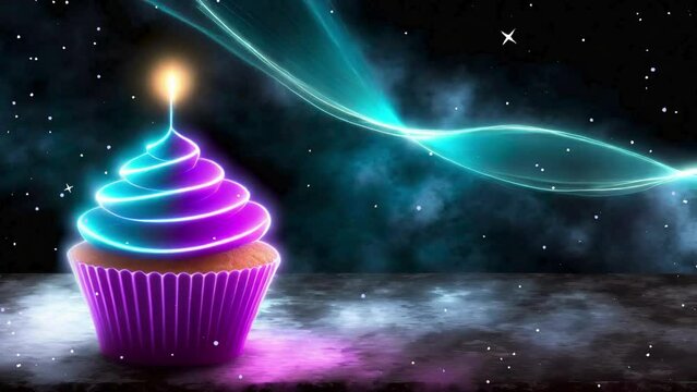 A Sweet Sentiment for All Occasions: 4K Widescreen Video - Delicious Cupcake with Candle & Text Space