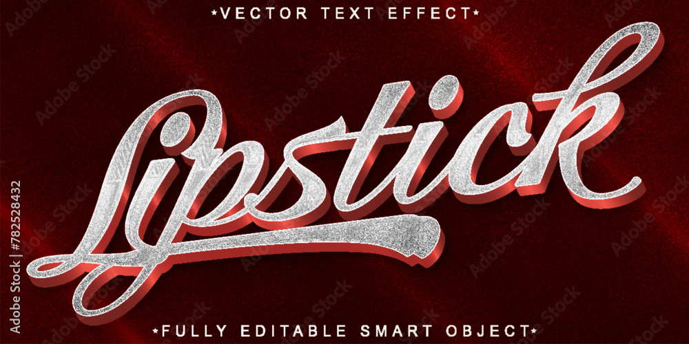 Poster silver glitter red lipstick make up vector fully editable smart object text effect