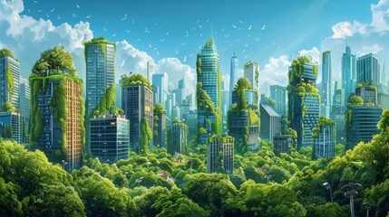 Green Cityscape with Vertical Gardens: Urban Sustainability