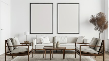 mock up poster frame in modern interior background, living room, Minimalistic style, 3D render