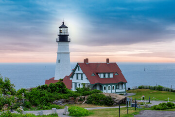 Portland Head Light at sunrise in Maine, New England, USA. - 782530077