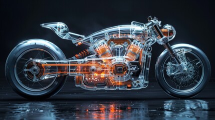 Futuristic Transparent Motorcycle on Dark Background