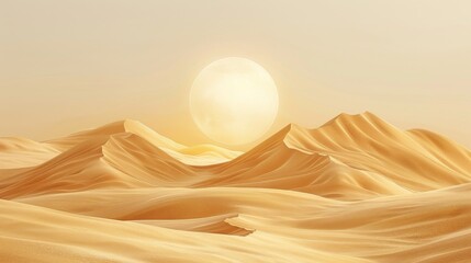 Golden Desert Landscape Under a Bright White Sun - obrazy, fototapety, plakaty