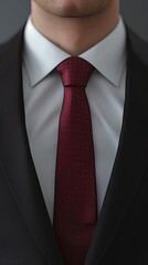 Suit, vibrant red tie. Perfect for corporate, fashion, elegance. Man in minimalist style.