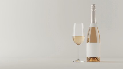 Elegant Sparkling Wine Bottle Glass Setup, White Label Mockup, AI Created
