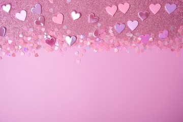 A shower of glittery hearts cascading on a gradient pink background for Valentine's Day.