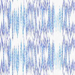 Indigo ikat dye stripe marled seamless pattern. Asian style wavy distort weave print in modern blue white. - 782532037