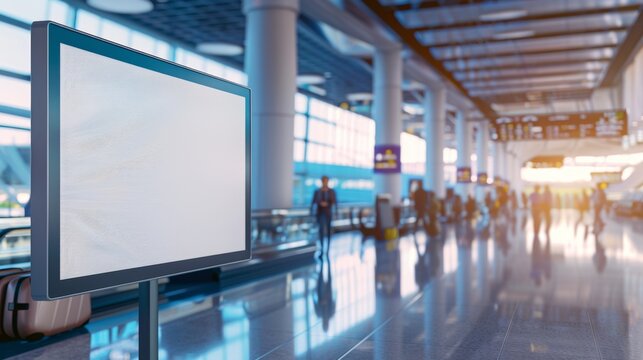 Airport Flight Information Display Mockup: A dynamic image capturing the essence of travel, showing a large flight information display with a blank screen. Ai generation