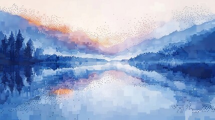 Serene Abstract Landscape with Lake and Mountain View