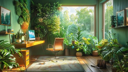 Fototapeta premium Green Home Office with Biophilic Design Elements
