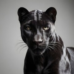 Majestic Black Panther Sitting Gracefully in a Studio Setting