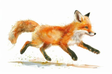 Obraz premium An energetic and vibrant watercolor illustration showing a fox in mid-run, evoking the sense of motion