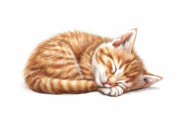 Fototapeta premium A realistic illustration of a ginger kitten sound asleep, curled up, exuding a sense of peace and relaxation