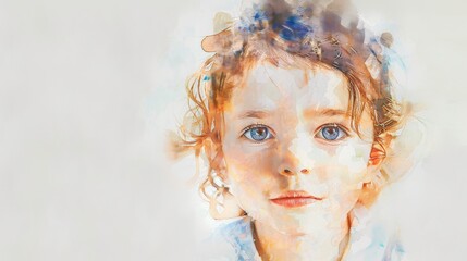 This image blends a portrait of a young girl with watercolor techniques to create an artistic and dreamy effect