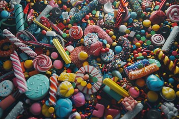 A vibrant assortment of colorful candies and sweets filling the entire frame as a background. Assorted Colorful Candy Background