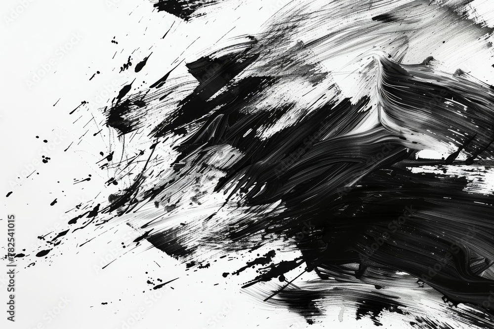 Poster the image captures the dynamic movement of black paint spreading across a white canvas, creating abs