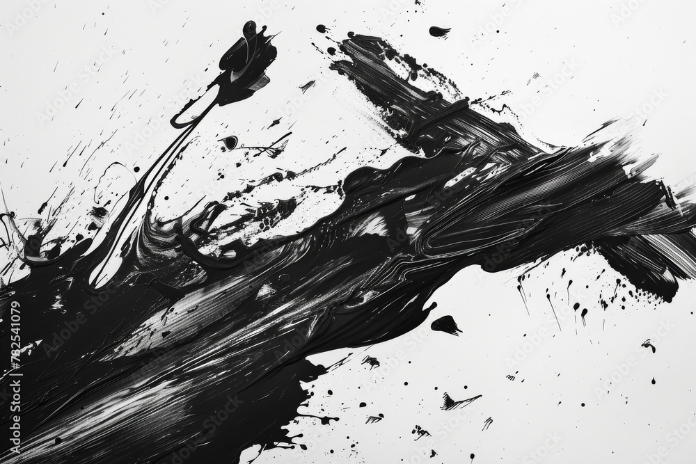 Poster this image showcases a dynamic black paint splash across a white canvas, creating a bold abstract vi