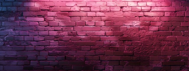 Fototapeta na wymiar Antique brick wall with red and blue neon lighting, empty scene background for showing products
