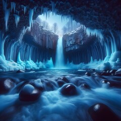 Seawaterfall in an ice cave.