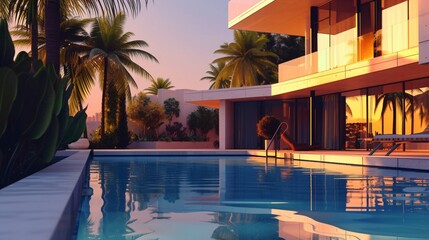 Fototapeta premium Tropical modern villa with swimming pool, Contemporary luxury Home Exterior design