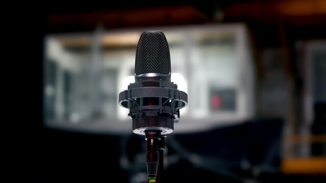 Close-up of microphone on the backstage of a TV set
