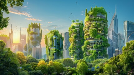 Fototapeta premium Green Cityscape with Renewable Energy