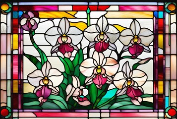 Abstract orchid flowers stained glass nature illustration 
