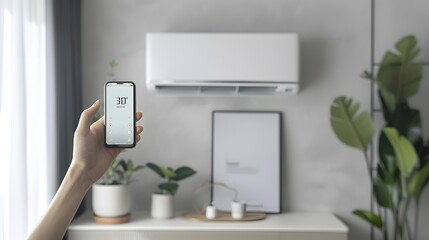 generic air conditioner purifier or AC controller split unit mockup with modern bright Livingroom background 