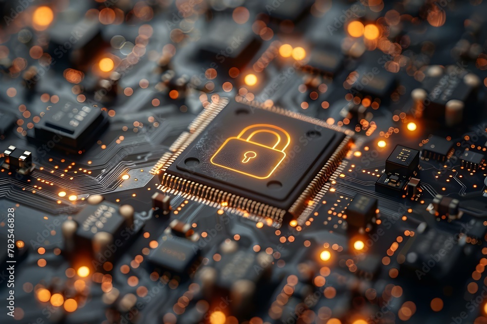 Poster secure tech core: a symbol of data protection. concept tech industry, data security, information pro