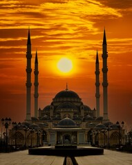 A wonderful sunrise illuminates the majestic Sultan Ahmet Cami Blue Mosque in Istanbul, Türkiye