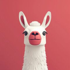 Fototapeta premium Adorable llama character design in 3D illustration, set against a vibrant red background for children's media.
