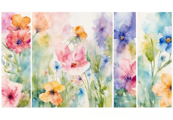 Spring Watercolor Flower Panels