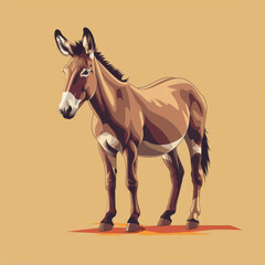 Vector illustration of a solitary donkey standing, featuring warm brown and white colors.