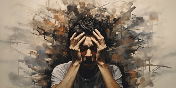 Person holding their head looking overwhelmed, concept of Anxiety