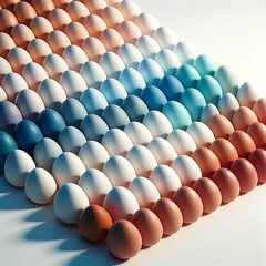 Standout raw egg with yolk among uniform white eggs. Concept of uniqueness and natural food - 782551004
