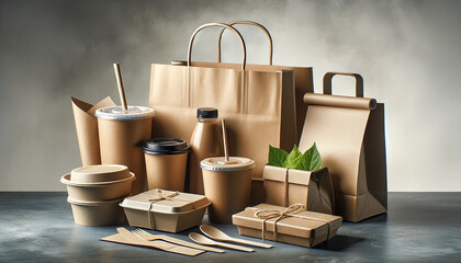 Eco-friendly packaging assortment for food takeaway. Sustainable food packaging concept - 782551076