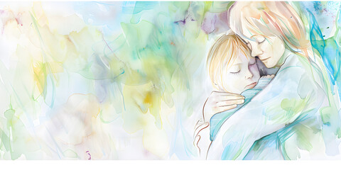 Water color painting of a mother and kid hugging for mother day banner design - 782552012