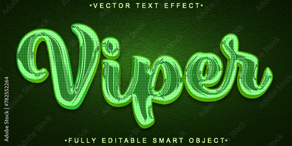 Poster green snake skin viper vector fully editable smart object text effect