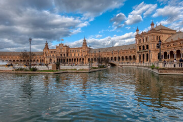 Panoramic view of the Plaza de España in Seville, Andalusia, Spain