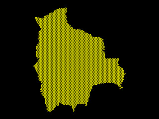 Obraz premium A sketching style of the map Bolivia, consisting of yellow triangles. An abstract image for a geographical design template. Image isolated on black background.