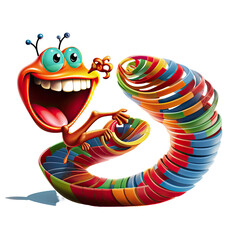 Colorful cartoon snake featuring vibrant spirals and sharp teeth set against a transparent background, exuding a quirky charm