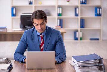 Young male employee working in the office