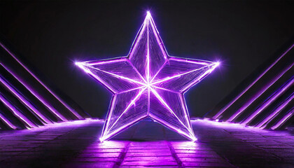 Bright purple star, neon on a dark wall. - 782553816