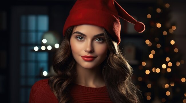 a woman wearing a red hat and red sweater